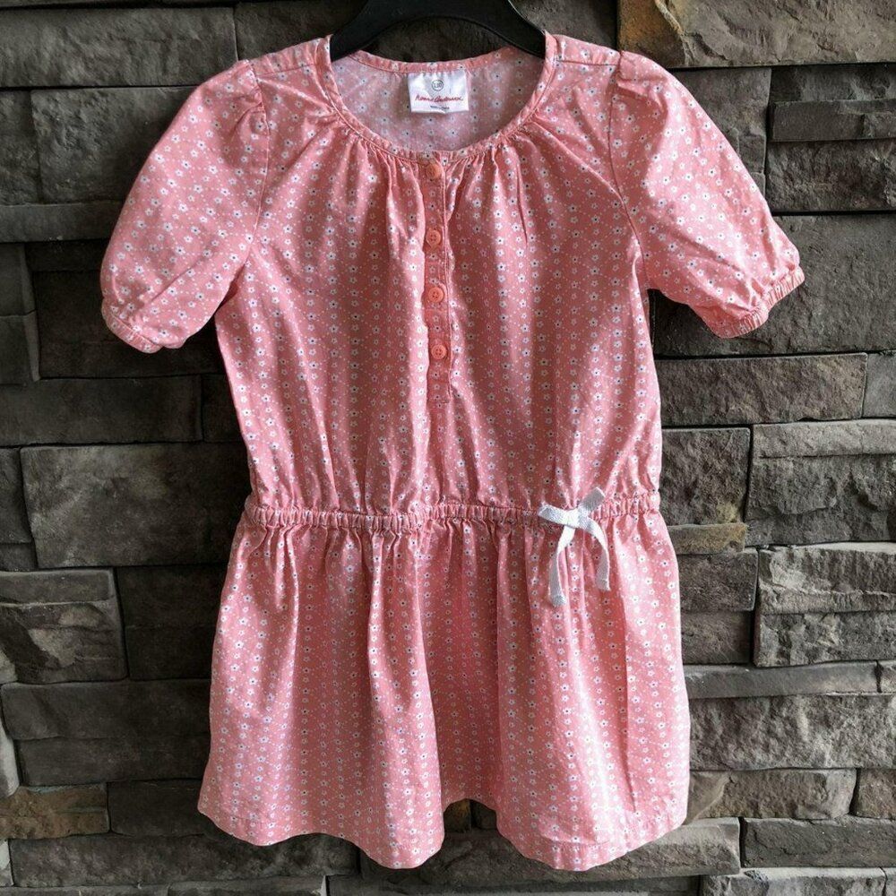 Hanna Andersson Pink Floral Print Dress Cotton Spring Summer Size 5 (110 Cm) - Picture 1 of 6